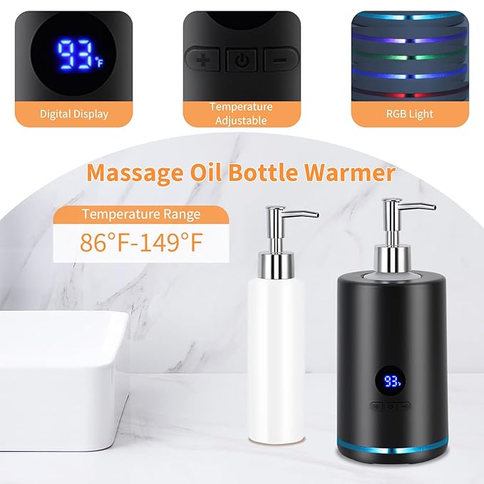 Electric Massage Oil Lotion Warmer with Pump, Electric Digital Heater with 2 Bottles, Smart Touch Dispenser for SPA & Salon, Temperature Adjustable for Home Use - Bloomnest