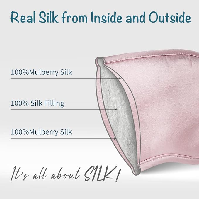LULUSILK Mulberry Silk Sleep Eye Mask & Blindfold with Elastic Strap/Headband, Soft Eye Cover Eyeshade for Night Sleeping, Travel, Nap(Pink) - Bloomnest