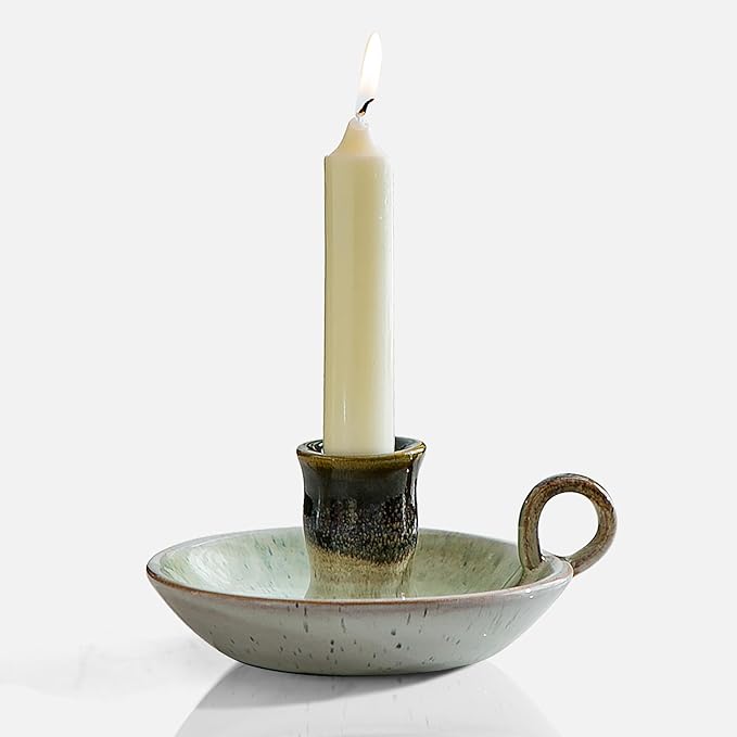 Candle Holder Ceramic Candlestick Holder, Candlelight Stand for Spell Candles, Taper Candles, and Incense, Halloween Christmas Dining Room Home Decoration Display-White and Green - Bloomnest