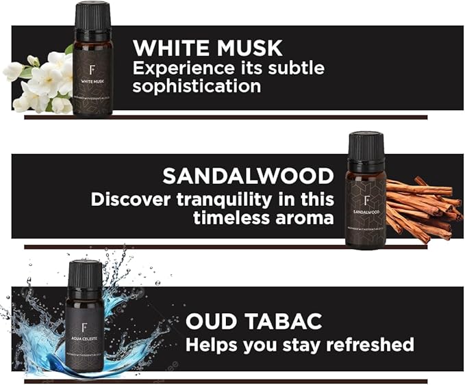 Folkulture Essential Oils Set for Men | Set of 6 (0.34 Fl Oz or 60ml) Diffuser Oils for Home | Oud Tabac, Sandalwood, Leather Wood | Fragrance Oil - Bloomnest