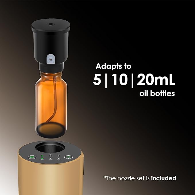 Waterless Essential Oil Diffuser, 7 Colors LED Light, Battery Powered Mini Scent Air Machine, Aromatherapy Mist Diffuser for Home Room Car Office (Gold) - Bloomnest