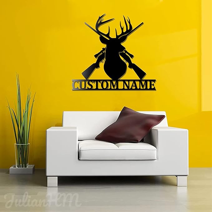 Lovely POD Personalized Hunting Metal sign, Hunting Art, Custom Deer Head Hunting Metal Wall Art With Led Lights, Personalized Hunter Name Metal Wall Decor Deer Hunting Decoration Hanging for Home - Bloomnest
