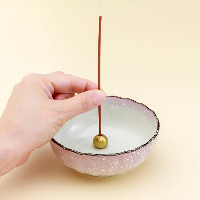 Asayu Japanese Lotus Incense Holder for Sticks 4.1 inch (105mm), Traditional Made in Japan Ceramic Ash Catcher and Brass Incense Burner Set - Pink - Bloomnest