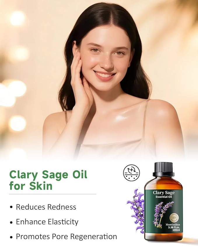 Clary Sage Essential Oil Pure, Mumianhua Natural Clary Sage Oil for Diffuser, Hair,Skin, Candle,Soap Making,Aromatherapy 3.38 Fl Oz - Bloomnest