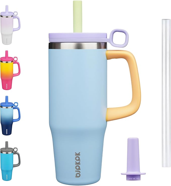 BJPKPK 32oz Stainless Steel Insulated Tumbler with Handle and Straw Travel Coffee Mug Thermal Cups with Lid,Blue - Bloomnest