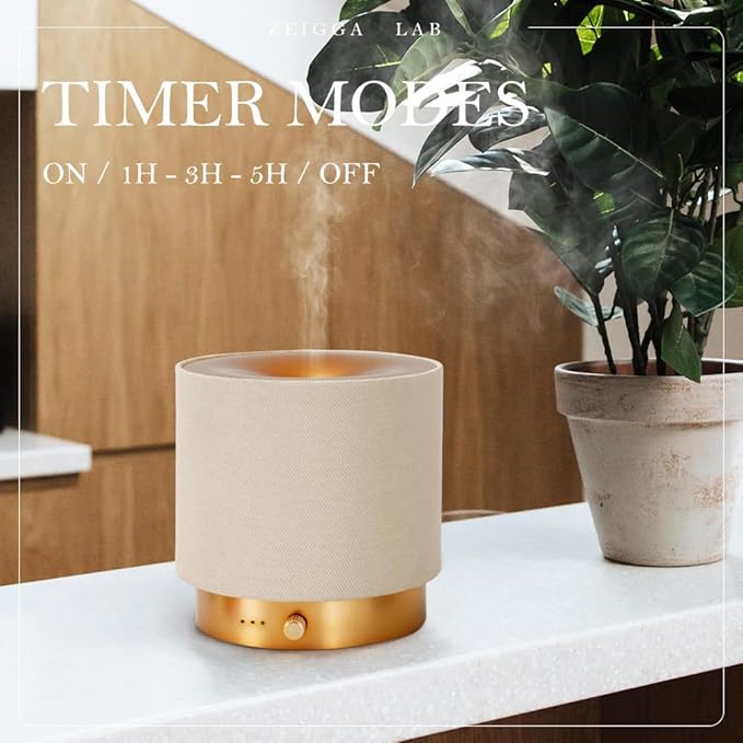 Elegant Fabric Aroma Diffuser - Quiet Essential Oil Diffuser with Soft Night Light, Perfect for Home, Office, and Yoga Space (M35-Gold) - Bloomnest