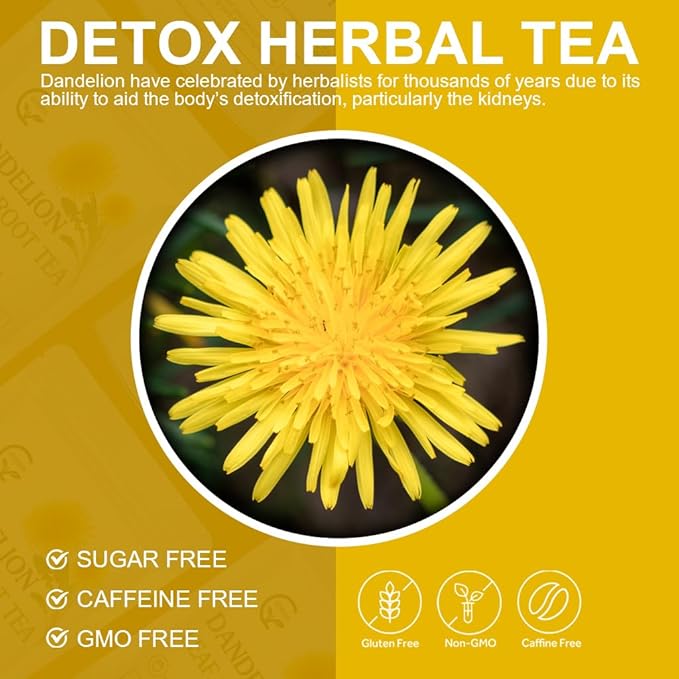 Organic Dandelion Leaf & Root Tea, Supports Kidney Function and Healthy Digestion, Caffeine Free, 30 Tea Bags - Bloomnest