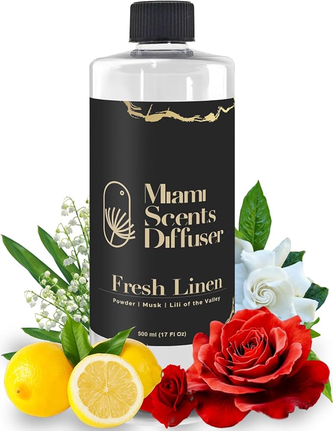Fresh Linen Scent Inspired by Hotel 17 FlOz - 500 ml Essential Oils Aroma for Home Office Business Diffuser Luxury Fragance Refill Aromatherapy Natural Fresh Blend of Powder Musk and Lily of The Valey MiamiScentsDiffuser