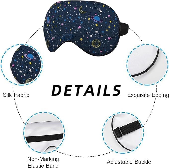 Space Planets Sleep Mask Eye Mask Comets Constellations Stars Night Sky Astronomical Colorful Sleep Mask Adjustable Smooth Soft Eye Masks for Women Deep Rest Travel - Bloomnest
