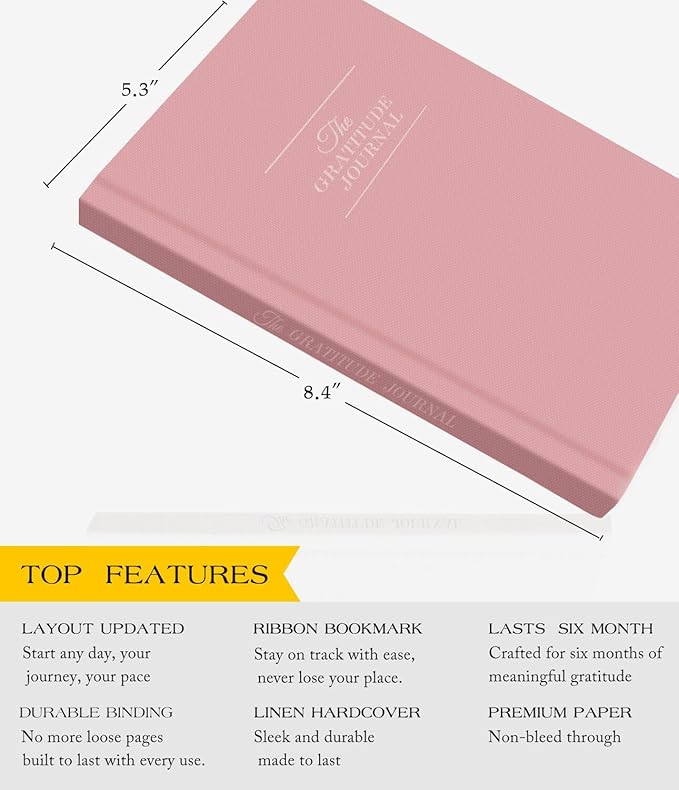 The Original Gratitude Journal with Inspiring Prompts & Quotes for Mindfulness, Reflection & Personal Growth - Daily Wellness Journal for Men & Women - Luxurious Linen Pink Cover Bloomnest