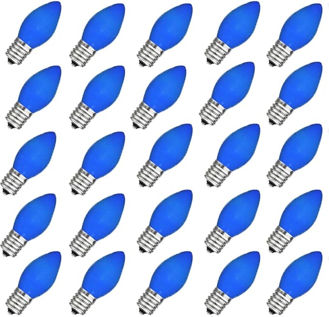 GOOTHY 25 Pack C7 Blue Christmas Replacement Light Bulbs, C7 Blue Incandescent Light Bulbs for Christmas Outdoor Patio Indoor String Lights, C7/E12 Candelabra Base Night Light Bulbs, 5 Watt 120 Volt - Bloomnest
