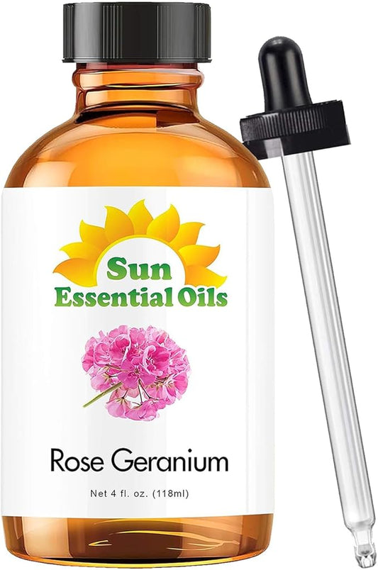 Sun Essential Oils 4oz - Rose Geranium Essential Oil - 4 Fluid Ounces - Rose and Geranium Essential Oil - Bloomnest