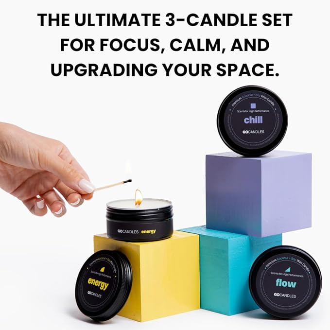 Go Candles - Scented Premium Candle Set, 100% Natural Non Toxic, 3 Pack Aromatherapy Gift for Men & Women, Travel Luxury Scents Home Bedroom Desk Man Cave, Clean Coconut Soy Wax with Essential Oils - Bloomnest