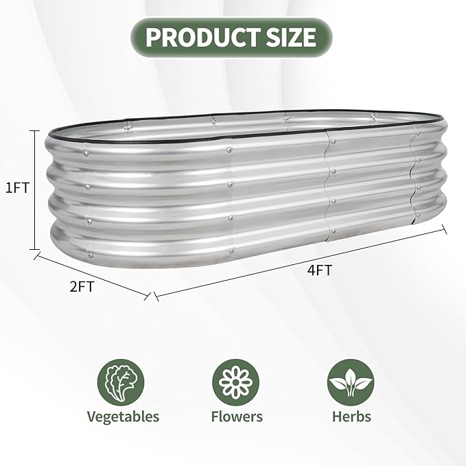 1MORE Galvanized Raised Garden Bed- Planter Garden Boxes Outdoor, Raised Beds for Gardening, 4x2x1ft Metal Garden Bed Kit for Vegetables Flower, Planter Raised Beds with Tools.Silver-2pack - Bloomnest