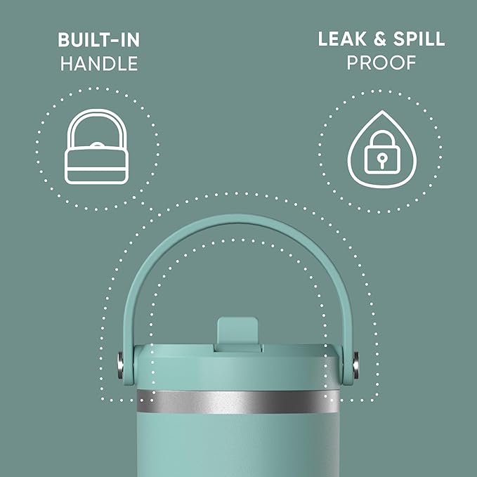 Hydrapeak Nomad 32 oz Tumbler with Handle and Straw Lid, Leakproof, Double Insulated, 32oz Cup Stainless Steel (Pale Sage) - Bloomnest