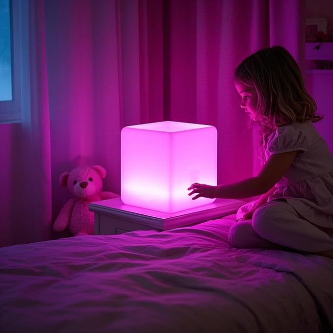 Mr.Go 12-inch Rechargeable Magic LED Light Cube Stool with Remote Control Fun Mood Lamp Soothing Night Light Decorative Lighting for Home Kids Bedside Bedroom Nightstand Nursery Pool Party - Bloomnest