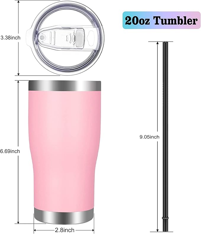 VEGOND 20oz Tumbler Stainless Steel Tumbler Cup with Lid And Straw Vacuum Insulated Double Wall Travel Coffee Mug(Pink 1 Pack) - Bloomnest