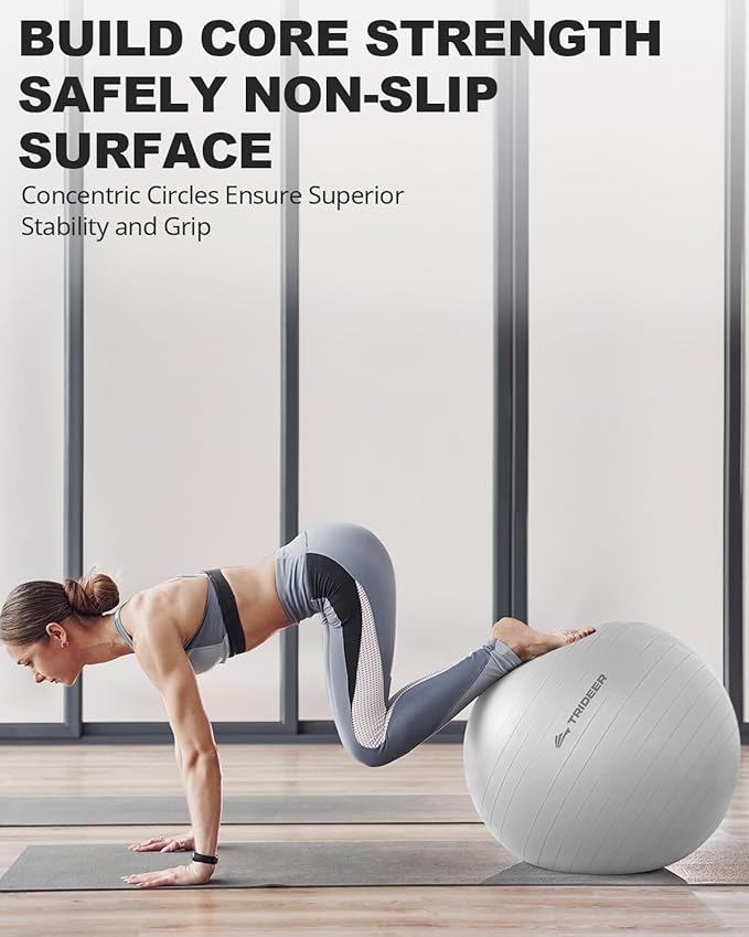 Trideer Exercise Ball for Yoga, Pilates & Fitness – Stability Ball Equipment for Home Gym & Office Chair, Core & Balance Training Accessories, Physical Therapy Equipment, Quick Pump Included, 5 Sizes - Bloomnest