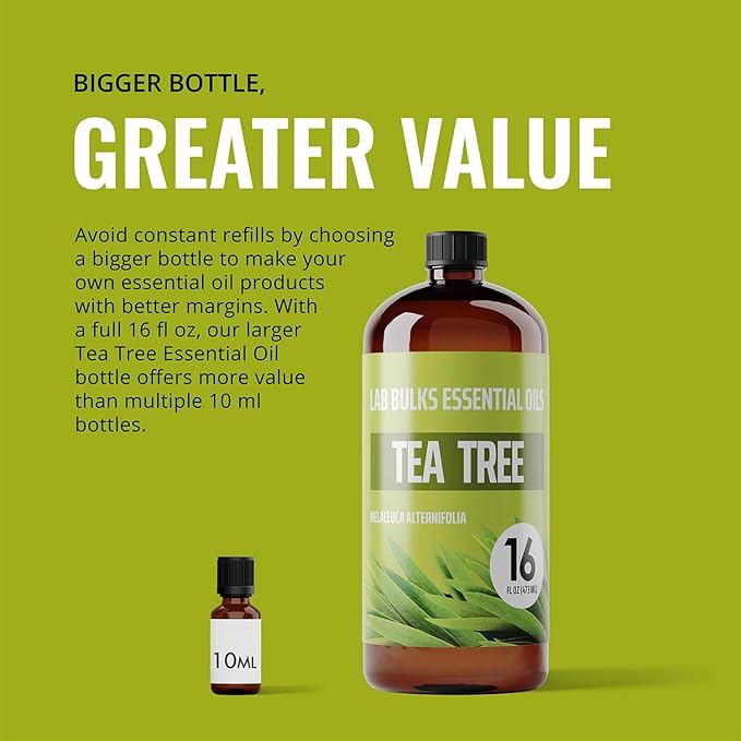Lab Bulks Essential Oil Tea Tree Essential Oil 16 oz Big Bottle for Diffuser, Face, Hair, Aromatherapy, and Tea Tree Spray (473 ml) - Bloomnest