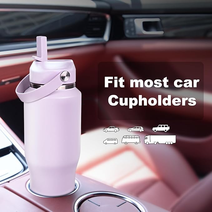 32oz Insulated Water Bottle, Fit in Any Car Cup Holder, Water Bottle with Straw Lids, Stainless Steel Insulated Water Flask Double Wall Leak-proof BPA Free to Keep Cold&Hot - Bloomnest