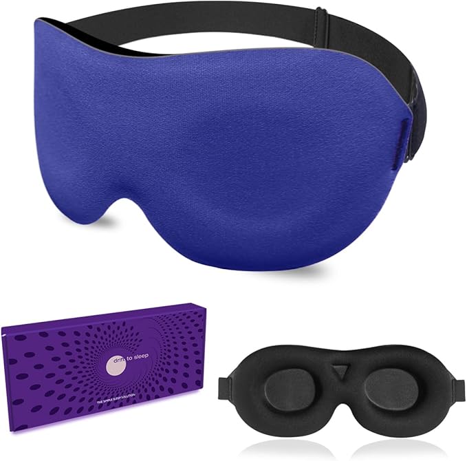 DTS Sleep Mask for Men Women Side Sleepers Eye Mask Zero Eye Lash Pressure 3D Complete Light Blocking Night Blindfold with Adjustable Strap Soft Shade Cover Sleeping Mask for Travel Nap Work Home Blue - Bloomnest