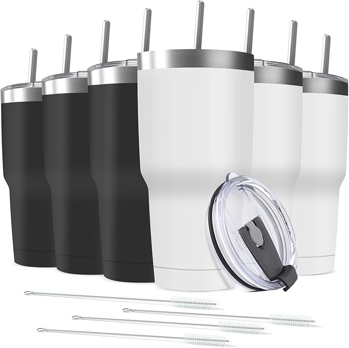 30oz Stainless Steel Travel Mug with Lid, Double Wall Vacuum Insulated Bulk Tumbler with Straws, Powder Coated Coffee Cup Suitable for Vehicle Cup Holders - Bloomnest