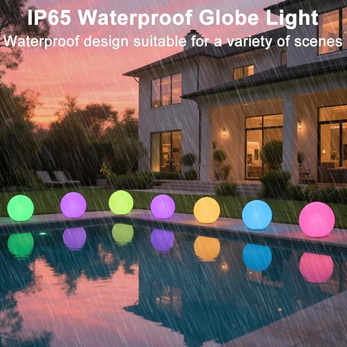 10-in Glowing LED Ball Light, Dimmable 16 RGB Color 4 Mode Glowing Orb Lights w/Remote, Rechargeable Light Up Ball Orb Lamp, Waterproof Outdoor Globe Lights Mood Lamp for Home Garden Party Path Decor - Bloomnest