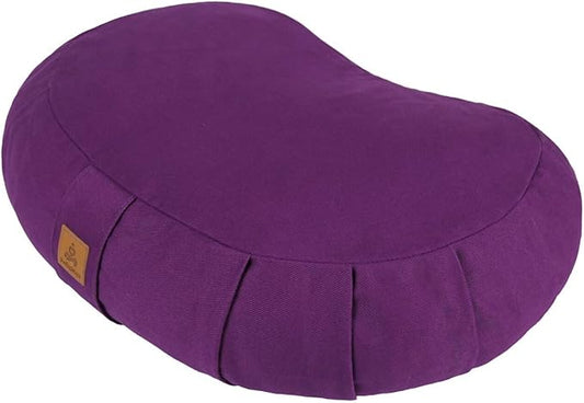 Crescent Zafu Meditation Pillow, D=17" W=11" H=5.5" Zabuton Yoga Bolster, Meditation Cushion, Floor Pouf Yoga Pillow Zippered Organic Cotton Cover Natural Buckwheat kneeling pillow - Large