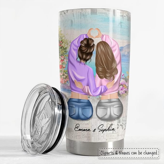SANDJEST Personalized Best Friend Tumbler 20oz & 30oz with Lid - Gift for Best Friends, Women, Girls, Sister - Christmas, Birthday - Bloomnest