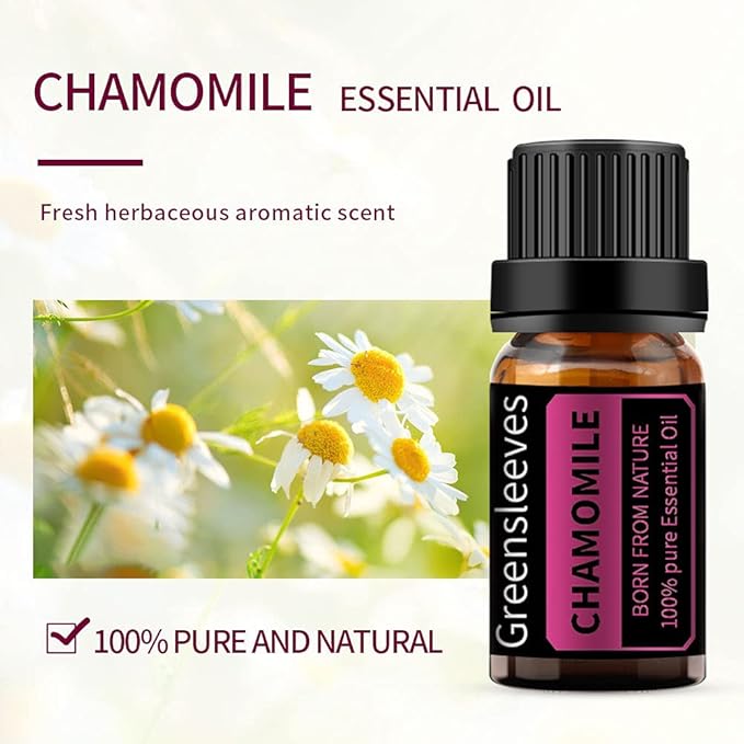 GREENSLEEVES Patchouli Chamomile Essential Oil Set, 2 x 10ml Pure Plant-Based Fragrance Oil for Aromatherapy, Essential Oils for Diffuser, Massage, Bath Bomb, Scented Candle Soap Making GREENSLEEVES