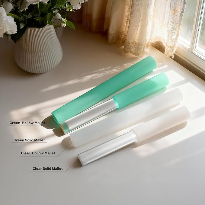 4 Pcs Singing Bowl Mallet Set Includes Solid and Hollow Acrylic Silicone Rubber Striker Mallet for Playing Quartz Crystal Singing Bowls with Bundle Pocket(WhiteGreen) - Bloomnest