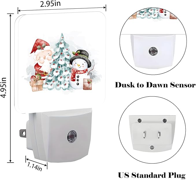 Santa Claus and Snowman Night Light,Plug-in Nightlights Auto Sensor Night Lamp Dusk to Dawn Lamp Home Decor for Nursery Children Girls Boys