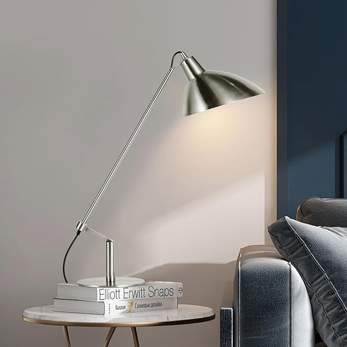 Desk Lamp Modern Industrial 100% Metal Table Lamp 22", Soft White Light (3000K) with Adjustable Switch, Ideal for Office Bedroom Study Room Living Room Nightstand Bedside Lamps Nickel - Bloomnest