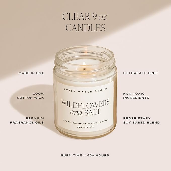Sweet Water Decor Luxury Getaway Scented Candles - Soy Candles with Lemon, Cedarwood, Cinnamon, Vetiver, Amber & Musk Home Scent - Candle Wax with 40 Hours Burn Time - 9Oz Gold Lid Clear Jar Candles - Bloomnest