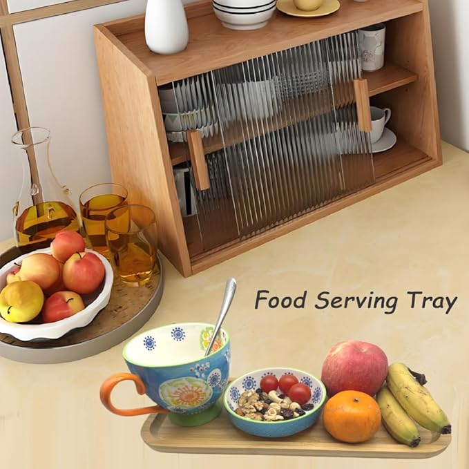 Wood Vanity Tray, Bathroom Counter Solid Bamboo Organizer, Toilet Tank Top Wooden Serving Plate for Dinner Tea Coffee (Natural Bamboo Color, 14 x 5.9 inch) - Bloomnest