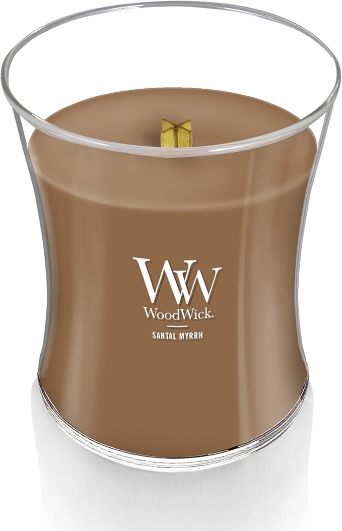 WoodWick Medium Hourglass Candle Santal Myrrh - Premium Soy Blend Wax Pluswick Innovation Wood Wick Made in USA - Bloomnest