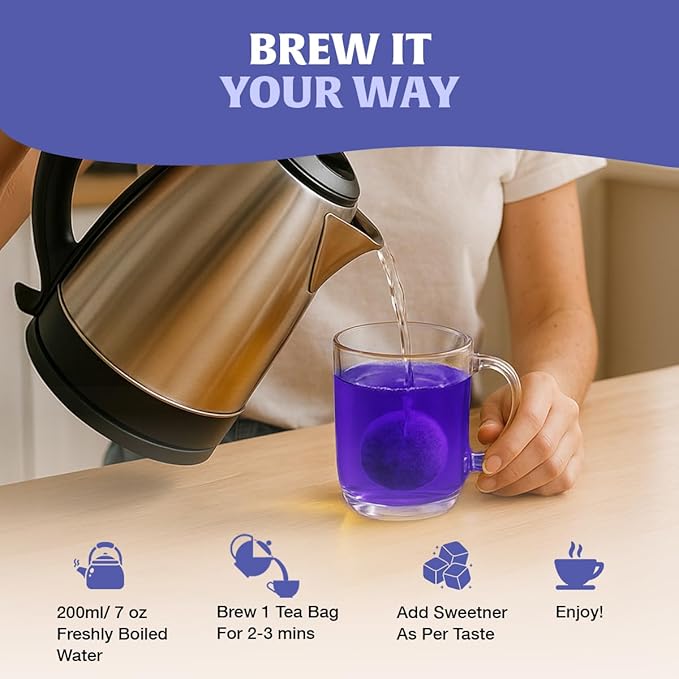 HANDPICK, Butterfly Pea Flower Tea (100 Herbal Tea Bags) | Caffeine Free, Non GMO | Premium Dried Butterfly Pea Flowers For Blue & Purple Drinks, Food Coloring | Iced Teas, Coolers, Cocktails - Bloomnest