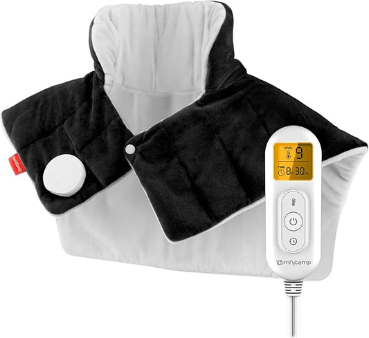 Comfytemp Heating Pad for Neck and Shoulders and Back, 2.6lb Weighted Electric Heat Pad FSA Eligible, Large HSA Heated Wrap, 9 Heat Settings & 11 Timer, Birthday Gifts for Women Men Mom Dad, Black - Bloomnest