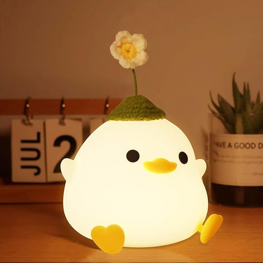 Dodo Duck Night Light, Cute Flower Duck Nursery Lamp, Portable USB Rechargeable Timer Dimmable, Silicone LED Bedside Nightlight, Best Home Bedroom Decor Gift to Kids - Bloomnest