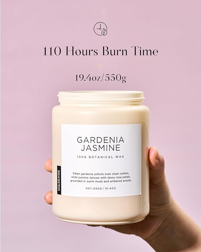 M&SENSE Gardenia Jasmine Scented Candle, 110 Hours Slow Burning Clean Non Toxic 19.4oz 2 Wicks Highly Scented Aromatherapy Candle for Housewarming Gifts, Long Lasting Fragrance for Bath & Office - Bloomnest