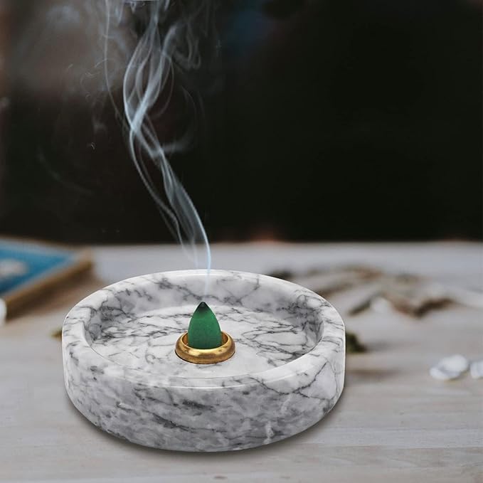 Handmade Natural Marble Incense Holder for Sticks and Cones-with 9 Holes, Multi-Functional Incense Burner Holder for Incense Sticks and Cones, Perfect Home Decor(Gray Marble, 4.7inch - Bloomnest