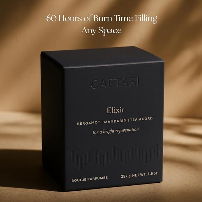 CAFTARI Luxury Aromatherapy Candle | Bergamot, Mandarin & Tea Accord Scented | 60 Hour Burn | Clean Coconut Soy Wax | Vegan, Gift-Ready Candle for Uplifted Mood, Energy & Home Spa Feel | Elixir - Bloomnest