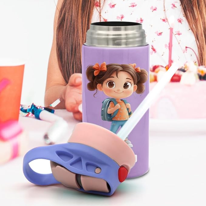 callie Personalized Insulated Kids Water Bottle with Cartoon Character, Custom 12 oz Leak Proof Lid Stainless Steel Cups with Straw, Gifts for Boys Girls - Bloomnest
