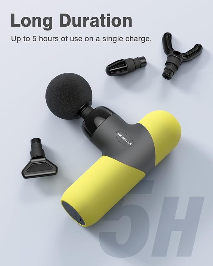Morelax Mini Massage Gun Portable Deep Tissue Muscle Percussion Massager, Electric Handheld Sport Massager with 6 Massage Heads 4 Speed, Best Gift (Yellow) - Bloomnest