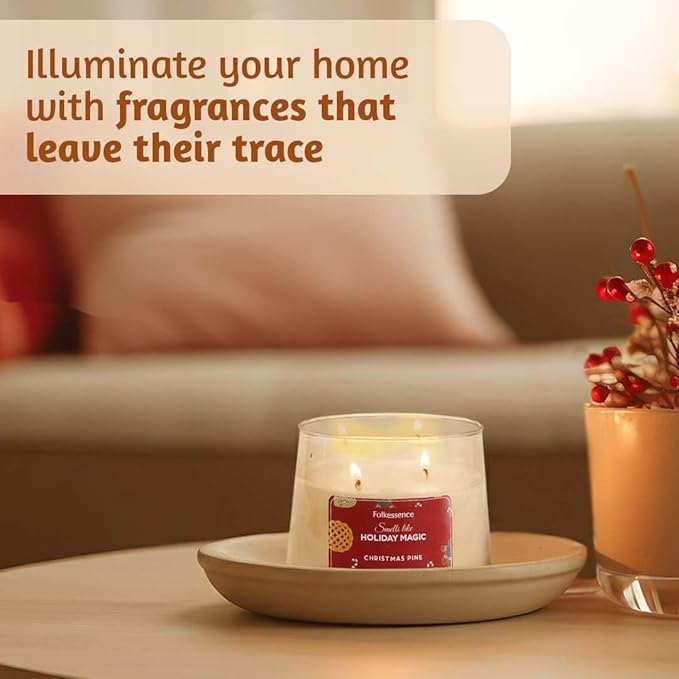 Folkulture Holiday Magic Christmas Scented Candle | Large 250g - Pine Scent | Two Wick Soy Christmas Candles | Non-Toxic Winter Candles for Relaxing | Long Lasting Aromatherapy | Xmas Holiday Gifts - Bloomnest