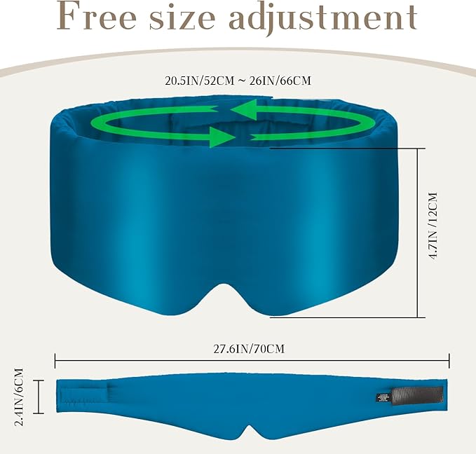 100% Mulberry Silk Sleep Mask Eye Mask for Women Man with Adjustable Band, for Side Sleeper Blackout Sleep Mask for Travel Rest and Office Large Size (Blue)