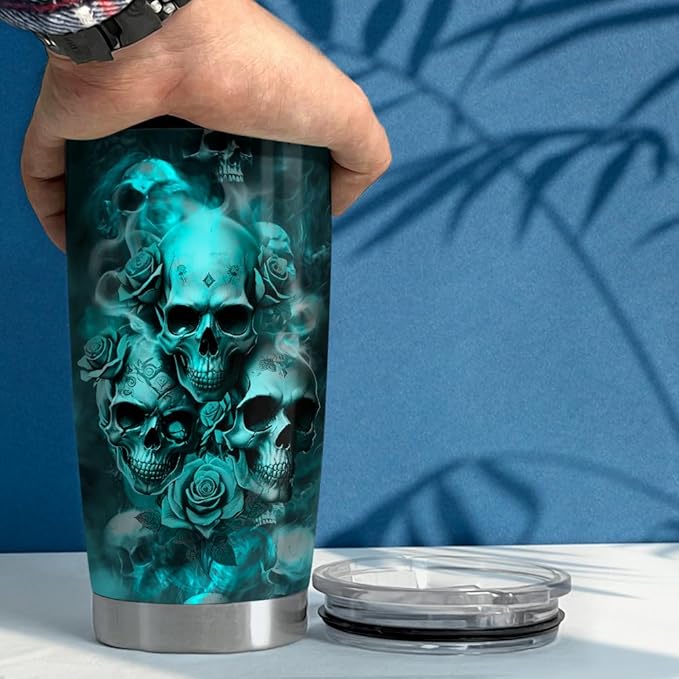 SANDJEST Personalized Skull Tumbler Roses Skulls Art 20oz 30oz Tumblers with Lid Gift for Women Men Friends Skull Lovers Christmas Birthday - Bloomnest