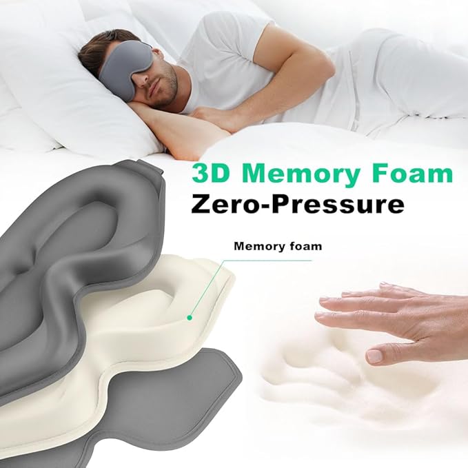 3D Contoured Sleep Eye mask Side Sleeper Men Women Zero Eye Pressure high Density Memory Foam Soft Breathable Light Blocking Night Blindfold Travel Yoga Napping Gray - Bloomnest