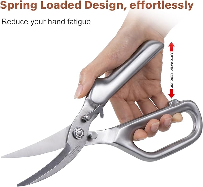 LIVINGO Kitchen Scissors - Heavy Duty Poultry Shears Sharp Cutting Food Chicken Bone Meat Vegetable for Cooking, Multipurpose Stainless Steel Utility Scissors, Safety Lock - Bloomnest
