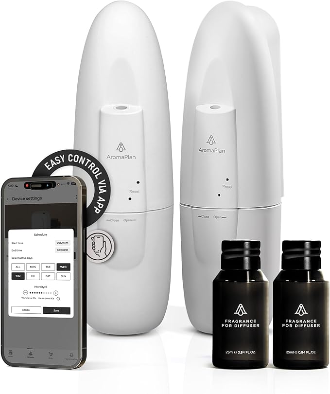 AromaPlan 5 Star Collection 2025 Plug in Waterless Diffuser (2 Fragrances Included)-Cold Air & Waterless Diffusers for Home & Office- Silent Wall Diffuser Plug in (2 Devices +2 Scents) - Bloomnest
